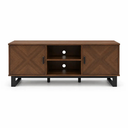 Modern TV Console | Dark Wood Chevron Pattern - used 7 months - Al Thahani Furniture