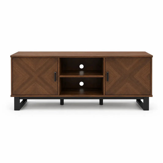 Modern TV Console | Dark Wood Chevron Pattern - used 7 months - Al Thahani Furniture