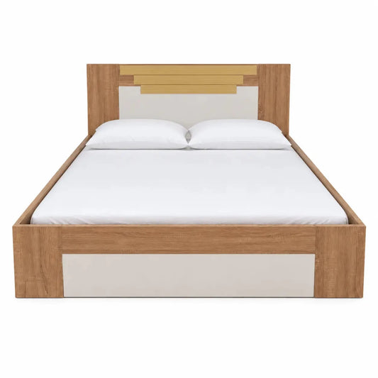 Modern Two-Tone Queen Bed Set with Storage & Mattress | Light Oak & White, 160x200 cm - used 5 months - Al Thahani Furniture