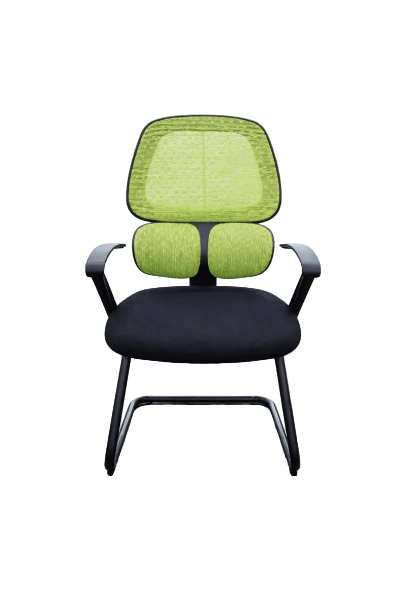 Modern Visitor Chair | Green Mesh & Black Fabric | Sled Base Design - althahanifurniture