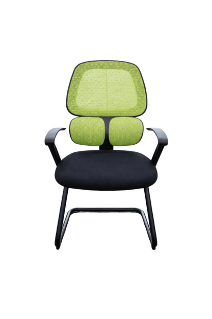 Modern Visitor Chair | Green Mesh & Black Fabric | Sled Base Design - althahanifurniture