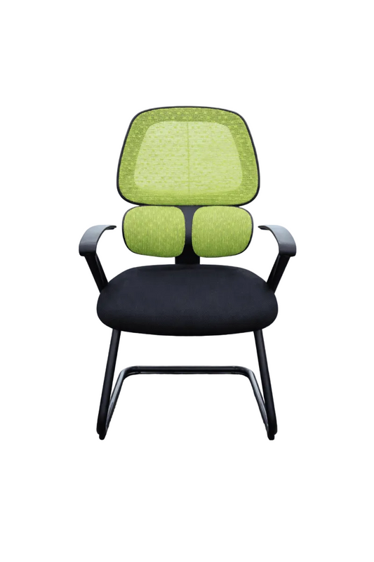 Modern Visitor Chair | Green Mesh & Black Fabric | Sled Base Design - althahanifurniture