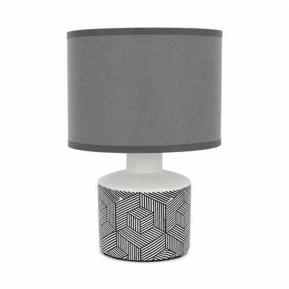 Mondex LETI Geometric Ceramic Table Lamp | Monochrome, 3D Box Pattern - used 2 monthts - Al Thahani Furniture
