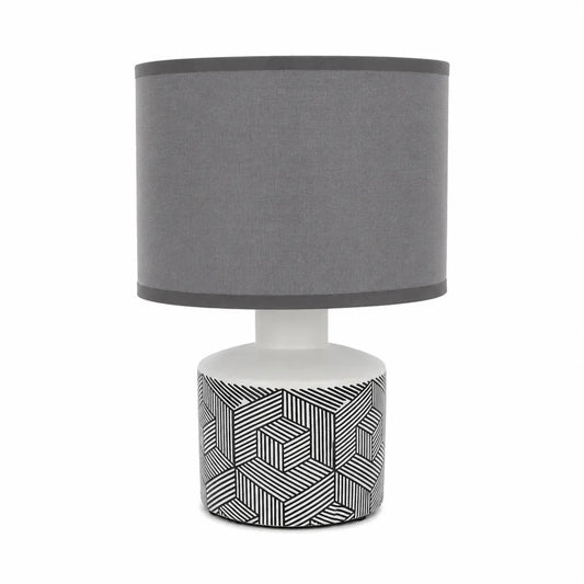 Mondex LETI Geometric Ceramic Table Lamp | Monochrome, 3D Box Pattern - used 2 monthts - Al Thahani Furniture