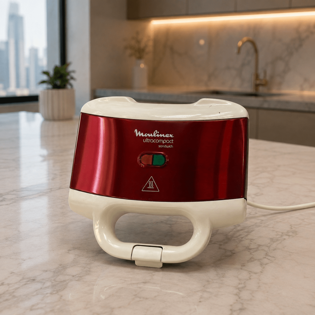 Moulinex Ultracompact SM156843 700W Sandwich &amp; Panini Maker – Red & White - Al Thahani Furniture