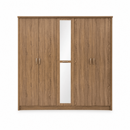 Movo Cuba 5-Door Wardrobe with Mirror | Wood Finish - Al Thahani Furniture