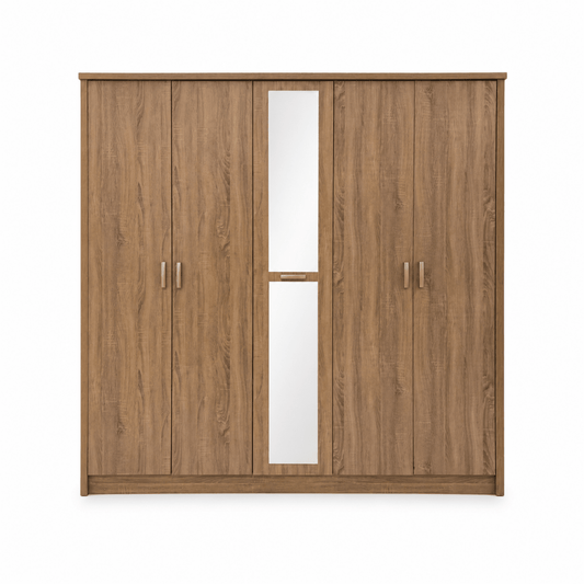 Movo Cuba 5-Door Wardrobe with Mirror | Wood Finish - Al Thahani Furniture