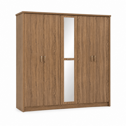 Movo Cuba 5-Door Wardrobe with Mirror | Wood Finish - Al Thahani Furniture