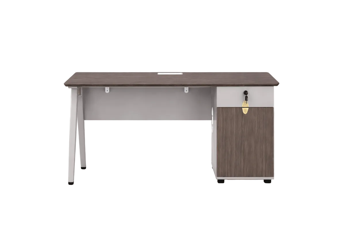 Neo Front Office Manager Desk – Brown MDF Laminate – 120x120cm – Lockable Drawer - althahanifurniture