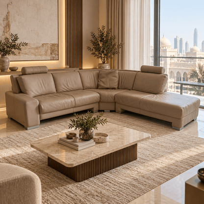 Nicoletti Italia 4-Seater Leather Sectional Sofa with Chaise | Beige | Made in Italy - Al Thahani Furniture