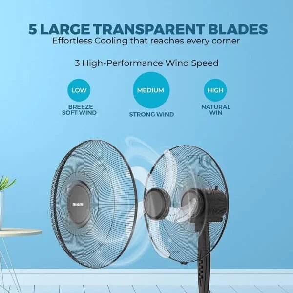 Nikai 16‑Inch Pedestal Fan | 45W High‑Performance Copper Motor - althahanifurniture