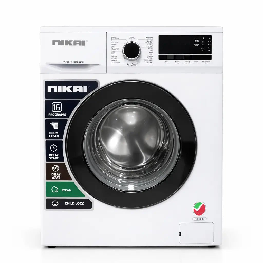Nikai 7 kg Front Load Washing Machine – 16 Programs, Steam Wash, 1000 RPM, 4 - Star Energy, Compact 45 cm Depth - althahanifurniture
