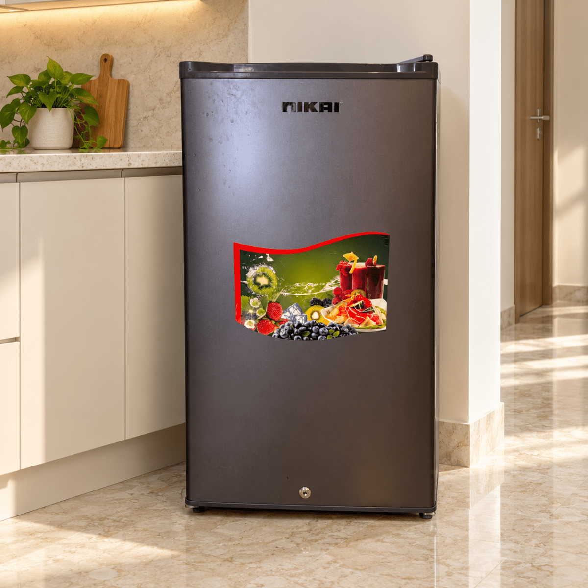 Nikai NRF130SS1 Single-Door Mini Refrigerator – Dark Silver - Al Thahani Furniture
