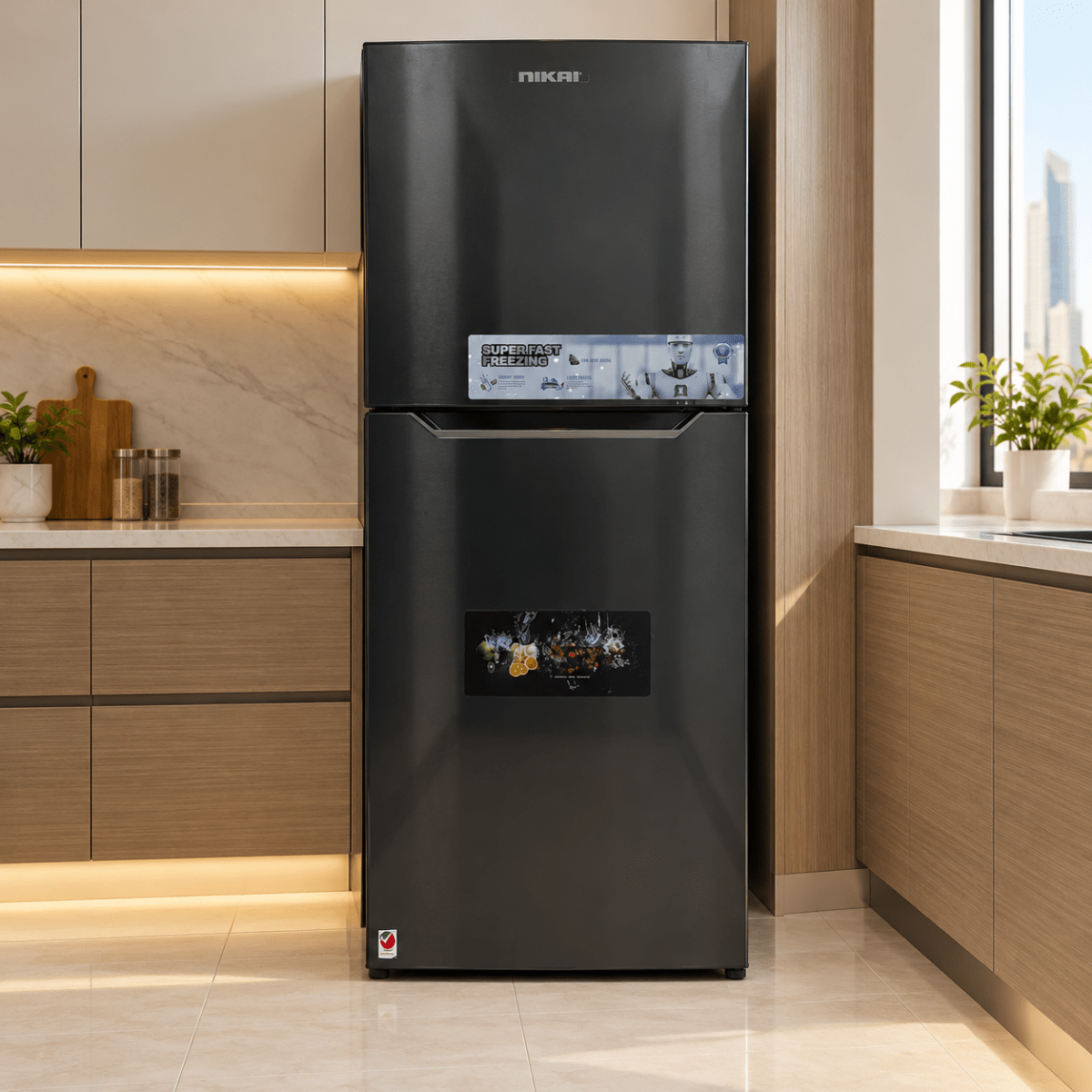 Nikai NRF410FSS 410L Frost-Free Double Door Refrigerator – Dark Inox - Al Thahani Furniture