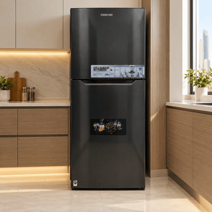 Nikai NRF410FSS 410L Frost-Free Double Door Refrigerator – Dark Inox - Al Thahani Furniture