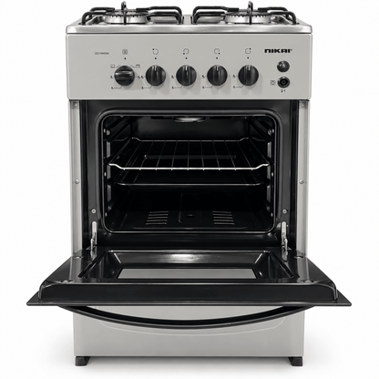 Nikai U2110N5SA 4-Burner Freestanding Gas Cooker with Oven – 50 × 50 cm – Silver - Al Thahani Furniture