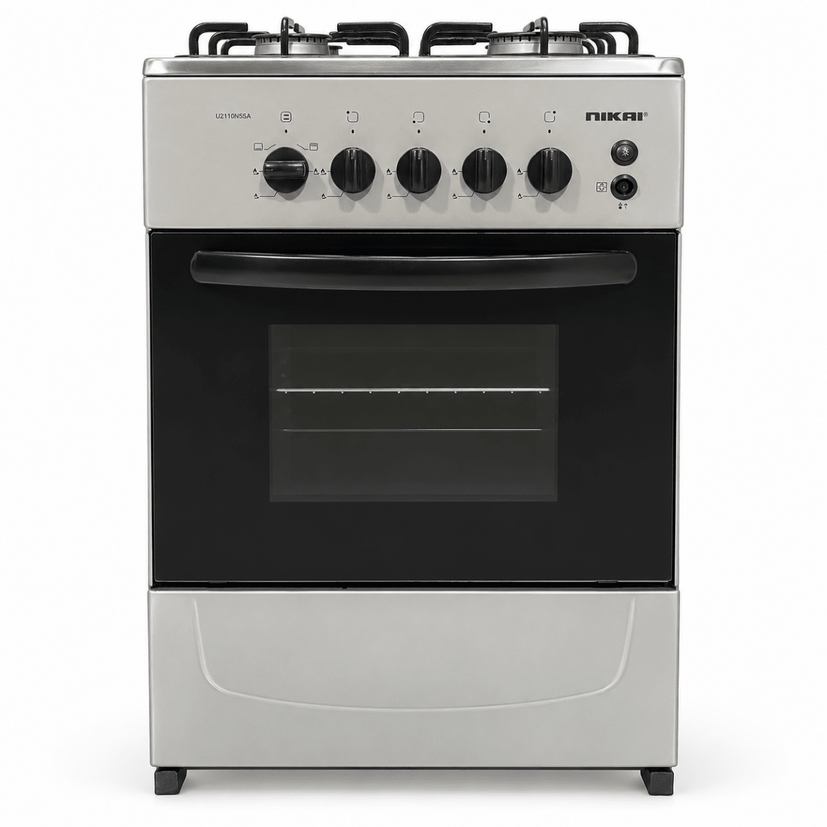 Nikai U2110N5SA 4-Burner Freestanding Gas Cooker with Oven – 50 × 50 cm – Silver - Al Thahani Furniture