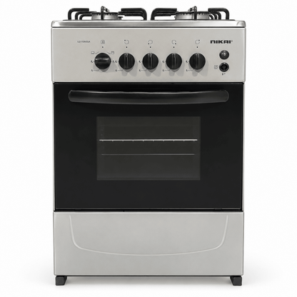 Nikai U2110N5SA 4-Burner Freestanding Gas Cooker with Oven – 50 × 50 cm – Silver - Al Thahani Furniture