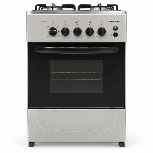 Nikai U2110N5SA 4-Burner Freestanding Gas Cooker with Oven – 50 × 50 cm – Silver - Al Thahani Furniture