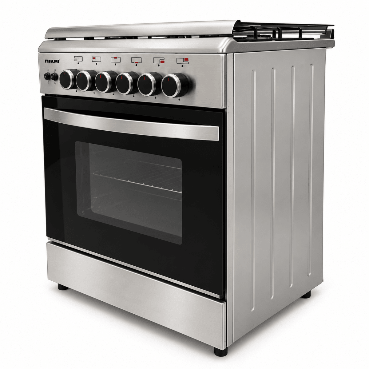 Nikai U6068FSE1 60×60 cm 4-Burner Full Safety Gas Cooker with Oven & Grill – Stainless Steel - Al Thahani Furniture