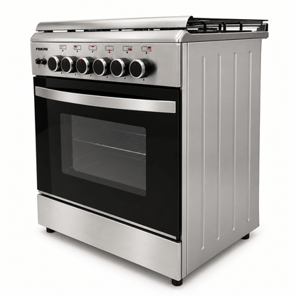 Nikai U6068FSE1 60×60 cm 4-Burner Full Safety Gas Cooker with Oven & Grill – Stainless Steel - Al Thahani Furniture