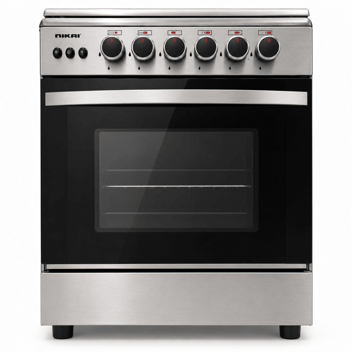 Nikai U6068FSE1 60×60 cm 4-Burner Full Safety Gas Cooker with Oven & Grill – Stainless Steel - Al Thahani Furniture