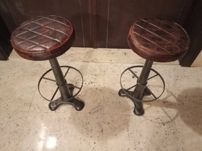 Nkuku Narwana Leather Stool | Industrial Style with Aged Leather - althahanifurniture