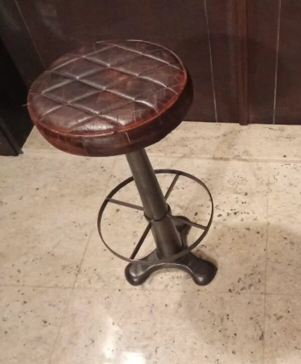 Nkuku Narwana Leather Stool | Industrial Style with Aged Leather - althahanifurniture