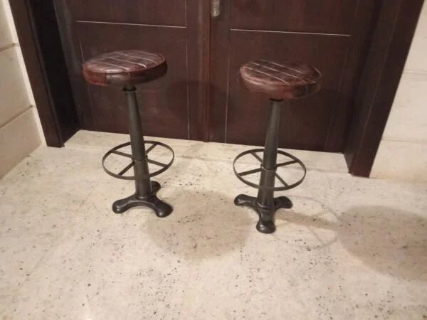 Nkuku Narwana Leather Stool | Industrial Style with Aged Leather - althahanifurniture