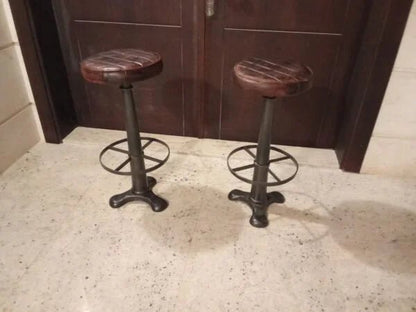 Nkuku Narwana Leather Stool | Industrial Style with Aged Leather - althahanifurniture