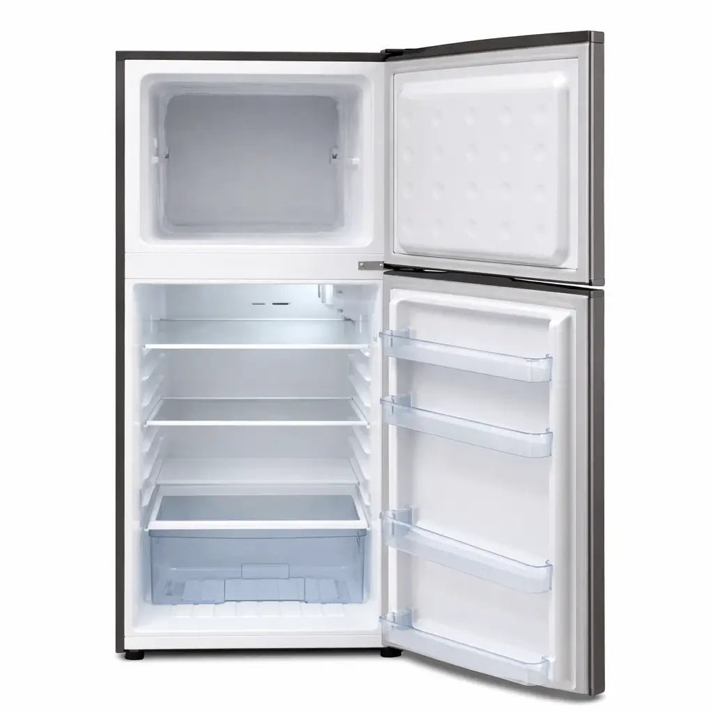 Nobel 132L Double Door Refrigerator – Stainless Steel Finish, Rapid Cooling, Energy - Saving Compressor, 125x45x49 cm - althahanifurniture