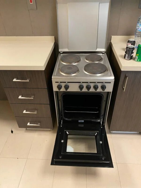 Nobel 50cm Freestanding Electric Cooker | 4‑Burner Hob | Large Oven with Grill | Stainless Steel - althahanifurniture