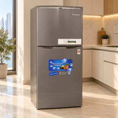 Nobel NR255RS 225L Double Door Refrigerator with Top Freezer – Dark Silver - Al Thahani Furniture