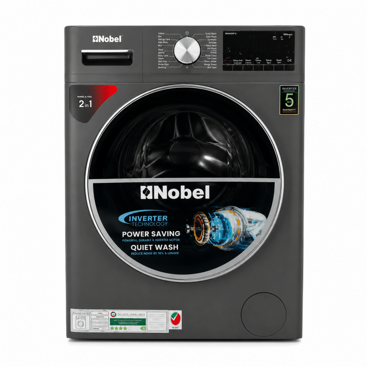 Nobel NWM860FS Front Load Washer Dryer Combo | 8kg/5kg, BLDC Inverter, 1400 RPM - used 5 months - Al Thahani Furniture