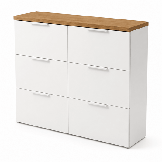 Nordic 28-Pair 6-Door Shoe Cabinet – White &amp; Oak - Al Thahani Furniture