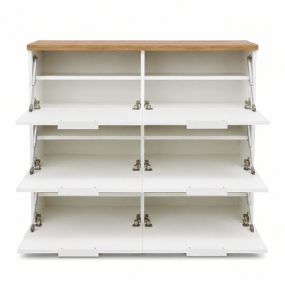 Nordic 28-Pair 6-Door Shoe Cabinet – White &amp; Oak - Al Thahani Furniture