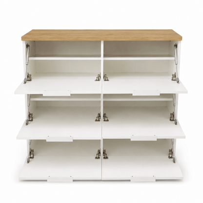 Nordic 28-Pair 6-Door Shoe Cabinet – White &amp; Oak - Al Thahani Furniture