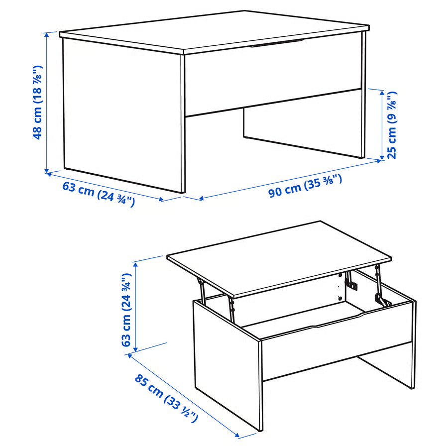 IKEA ÖSTAVALL Adjustable Coffee Table with Hidden Storage – Black – 90 cm
