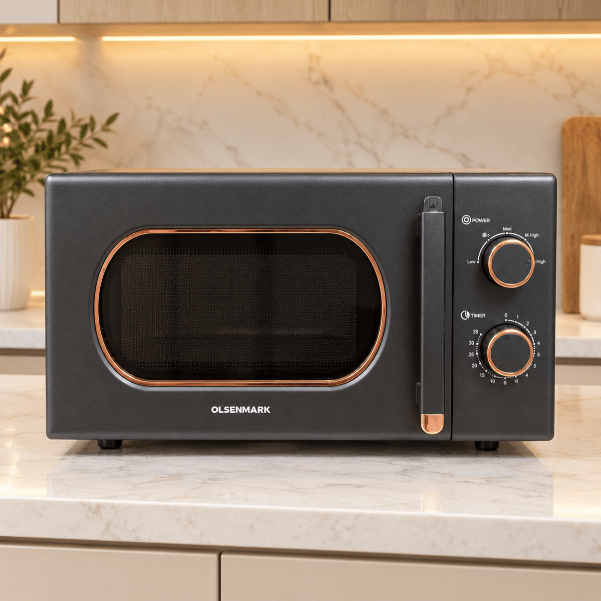 Olsenmark OMMO2260W 20L Microwave Oven – Charcoal Grey & Rose Gold - Al Thahani Furniture