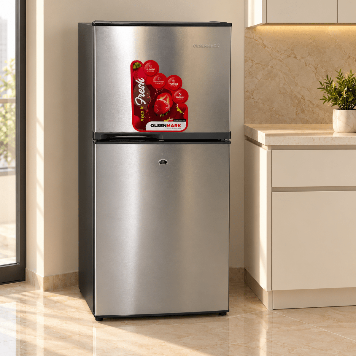 Olsenmark OMRF5002-180L Double Door Refrigerator with Top Freezer – Silver - Al Thahani Furniture