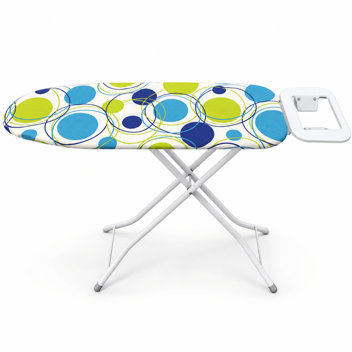 Orbit Foldable Ironing Board with Iron Rest – Blue & Lime Circle Print - Al Thahani Furniture