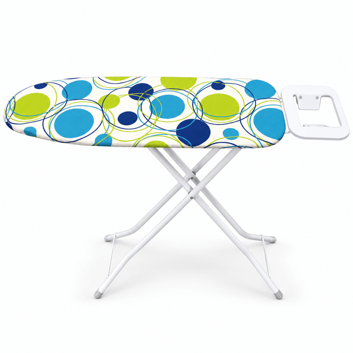 Orbit Foldable Ironing Board with Iron Rest – Blue & Lime Circle Print - Al Thahani Furniture