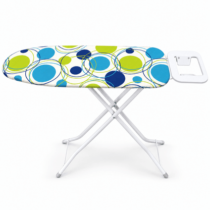 Orbit Foldable Ironing Board with Iron Rest – Blue & Lime Circle Print - Al Thahani Furniture