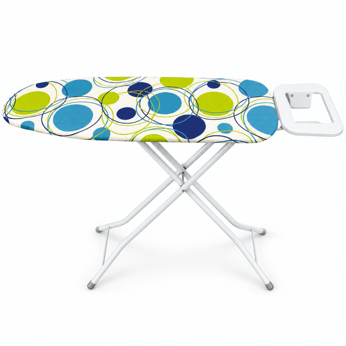 Orbit Foldable Ironing Board with Iron Rest – Blue & Lime Circle Print - Al Thahani Furniture