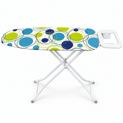 Orbit Foldable Ironing Board with Iron Rest – Blue & Lime Circle Print - Al Thahani Furniture