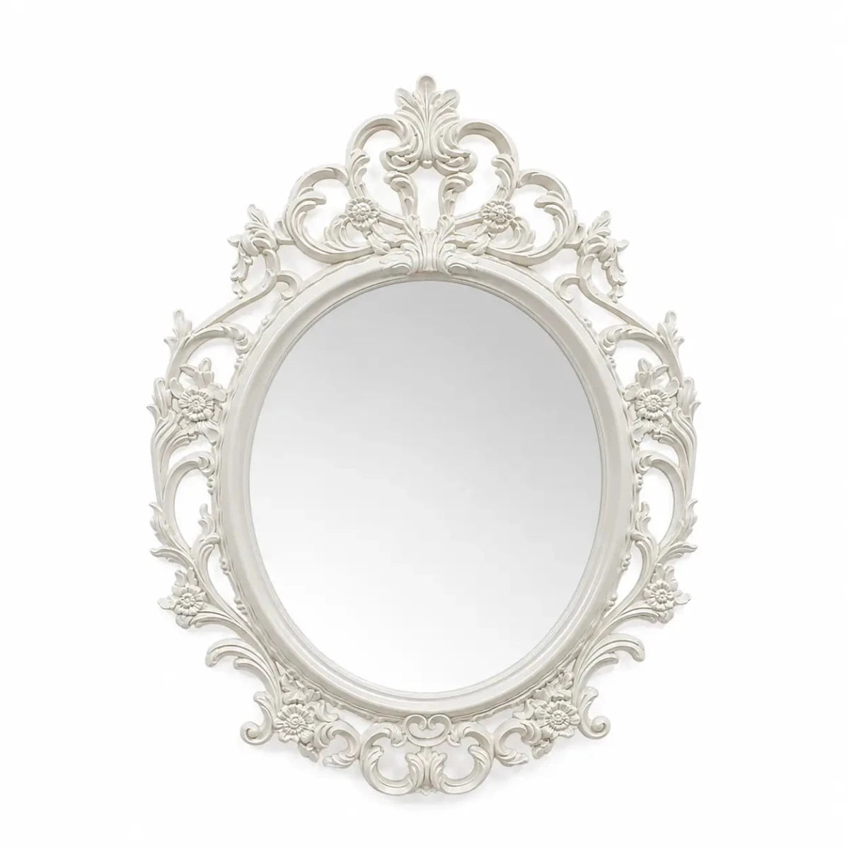 Oval Wall Hanging Mirror | White Glass Frame, 53x37 cm - used 2 months - Al Thahani Furniture