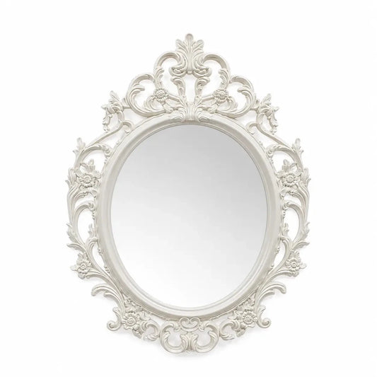 Oval Wall Hanging Mirror | White Glass Frame, 53x37 cm - used 2 months - Al Thahani Furniture
