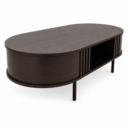 Oval Walnut-Finish Coffee Table with Storage - Al Thahani Furniture