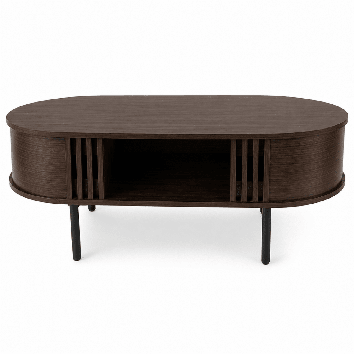 Oval Walnut-Finish Coffee Table with Storage - Al Thahani Furniture