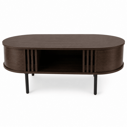 Oval Walnut-Finish Coffee Table with Storage - Al Thahani Furniture